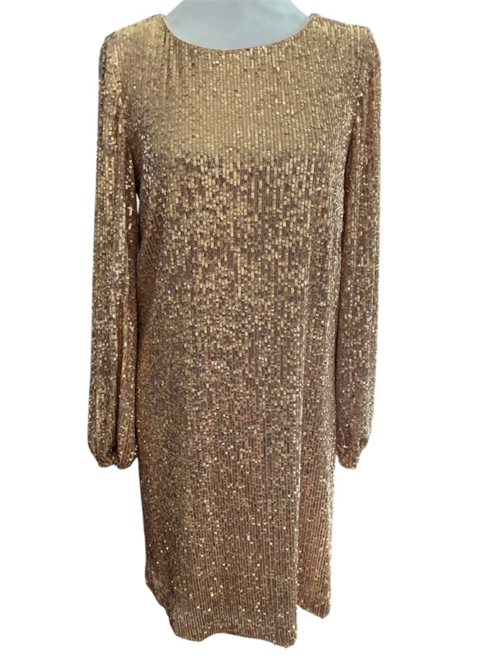 Preston & York Gold Sequin Long-Sleeve Shift Dress size 6
